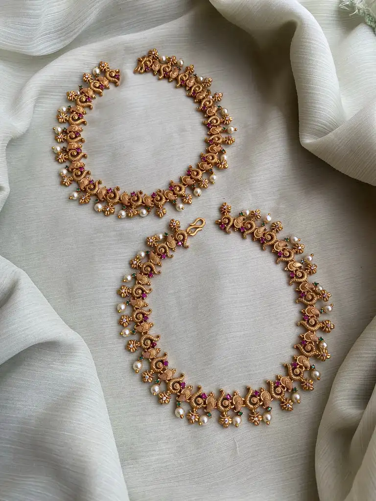 Peacock Anklets with Pearls